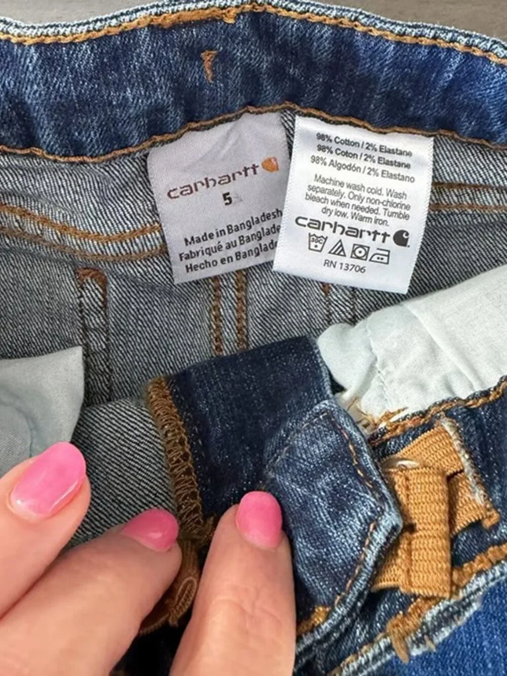 Carhartt Girls Size 5 Adjustable Waist Medium Wash Boot Cut Jeans